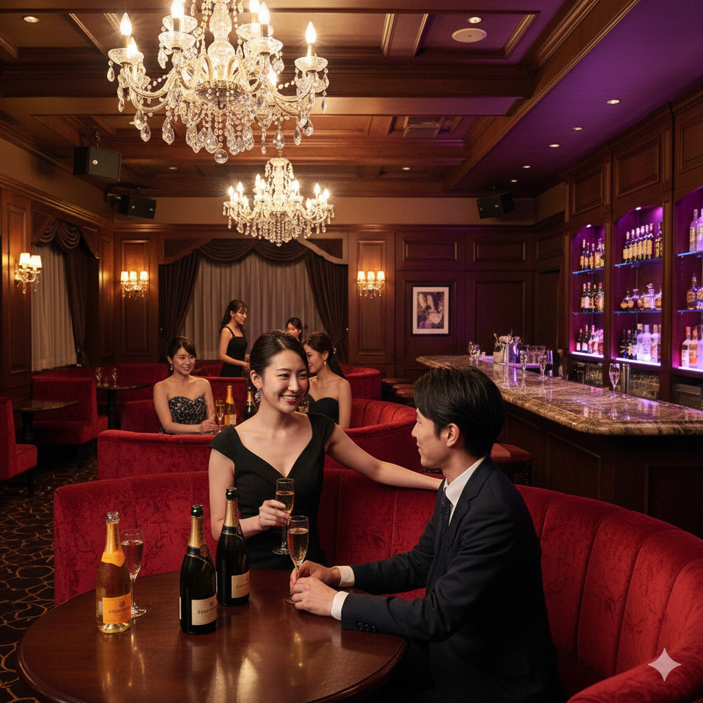 埼玉県北部（深谷・熊谷）の風俗営業1号許可申請を象徴する、格調高いキャバクラの店内イメージ